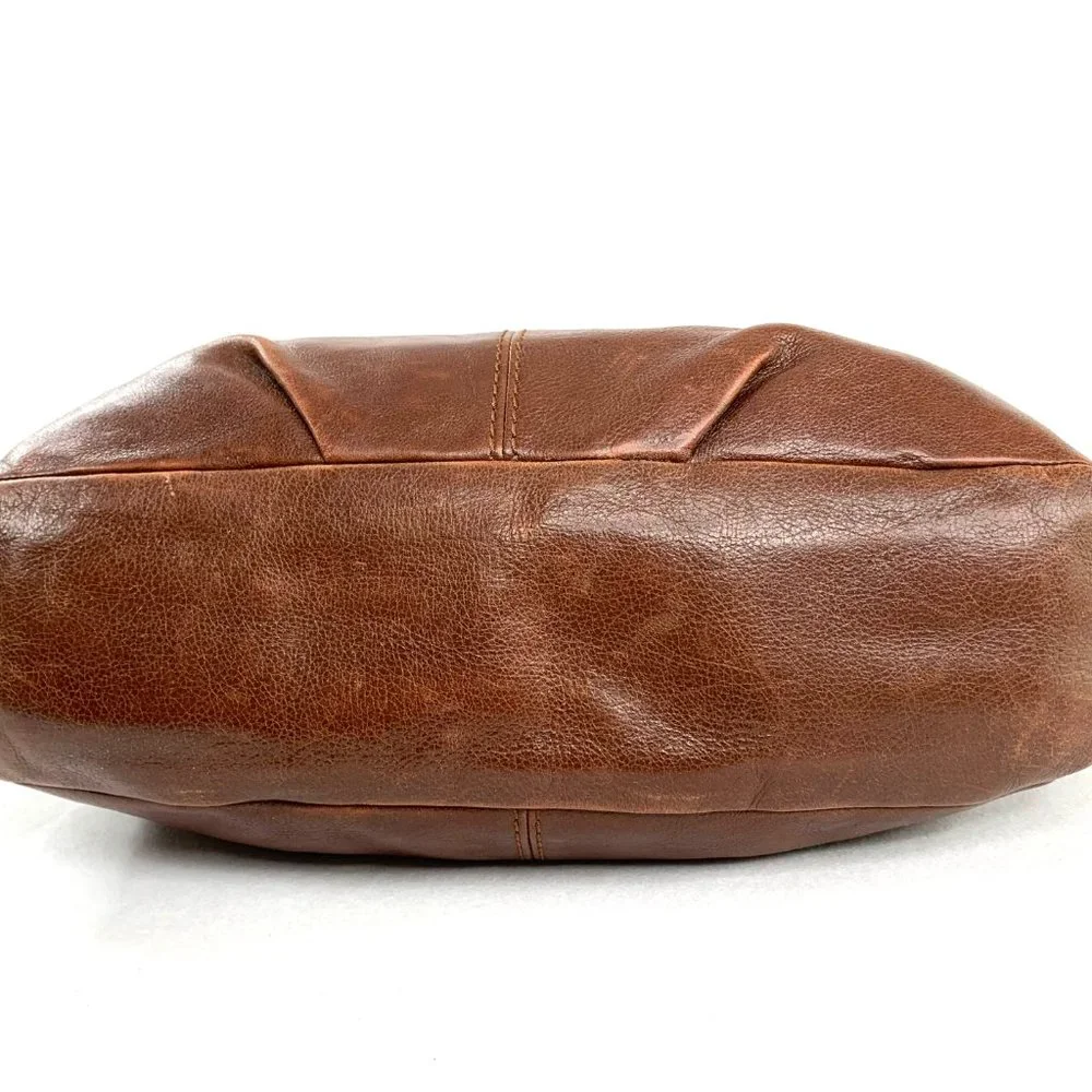 Coach Z Brown Leather Z23987 Medium Flap Shoulder Duffle Bag Pleated Purse Brass - Picture 5 of 13